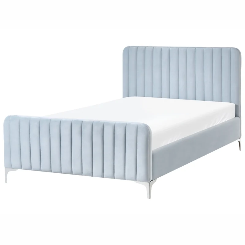 Letto matrimoniale in velluto con testiera trapuntata gambe in metallo da 120 x 200 cm e base a doghe azzurro Design moderno
