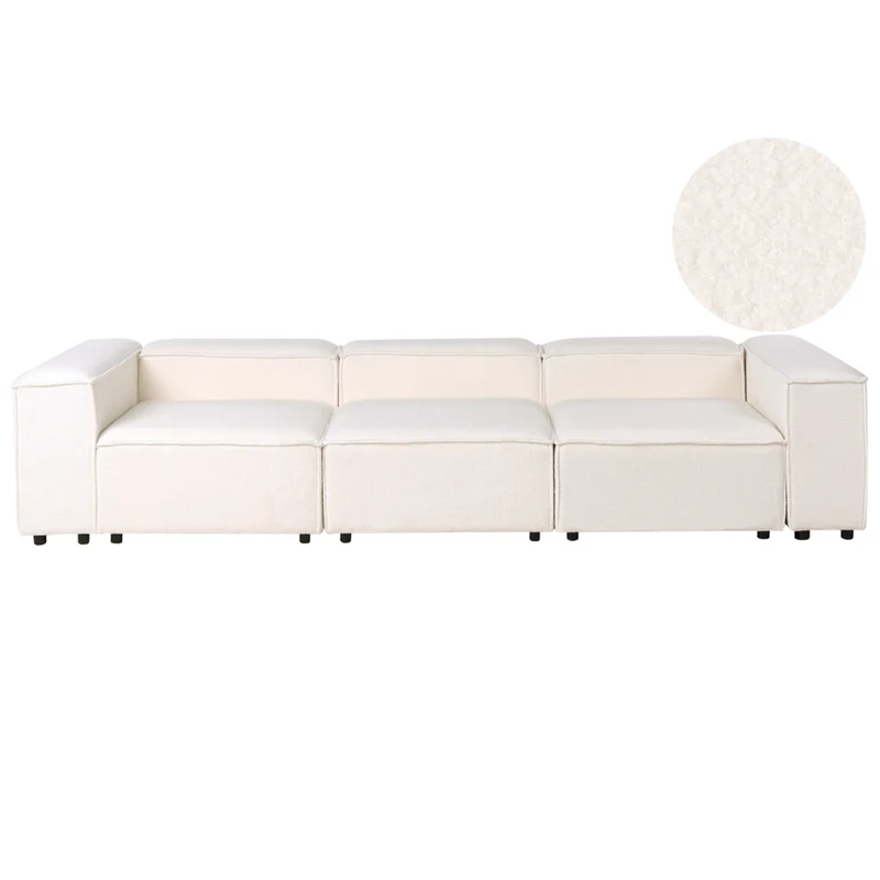 Divano componibile Boucle bianco sporco Divano componibile a 3 posti con gambe nere Soggiorno moderno