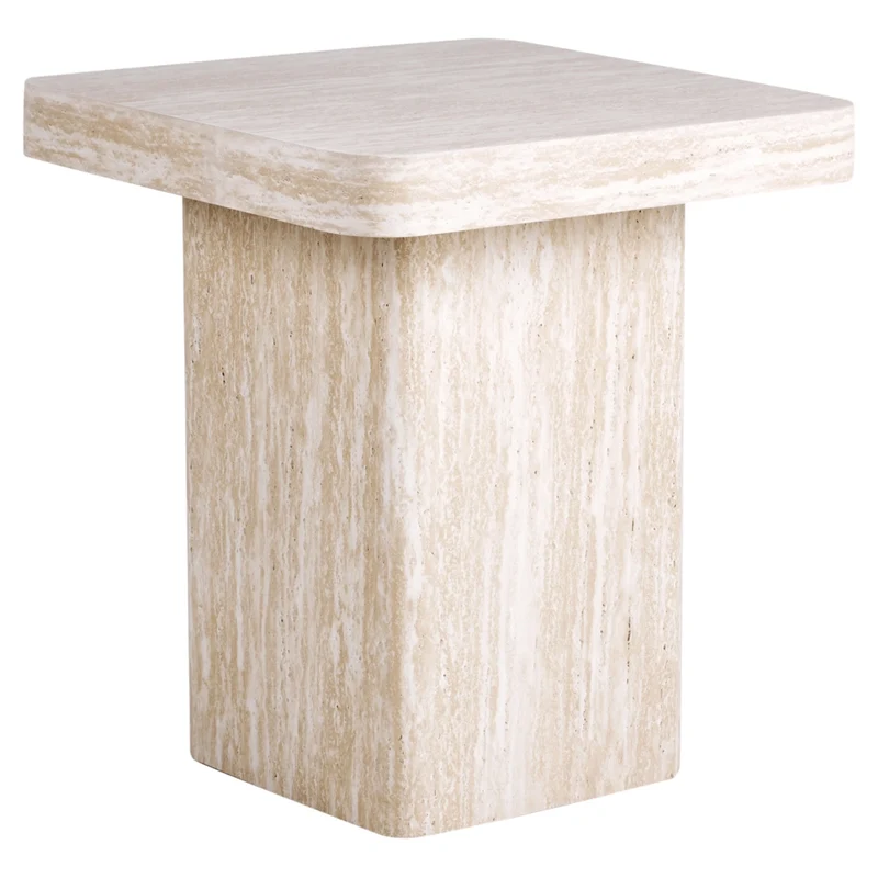 Tavolino Beige Piano in MDF Impiallacciato Base in pietra 50 x 50 cm Design moderno Soggiorno