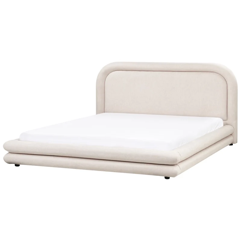 Letto imbottito in tessuto beige chiaro con testiera e giroletto 180 x 200 cm camera da letto elegante