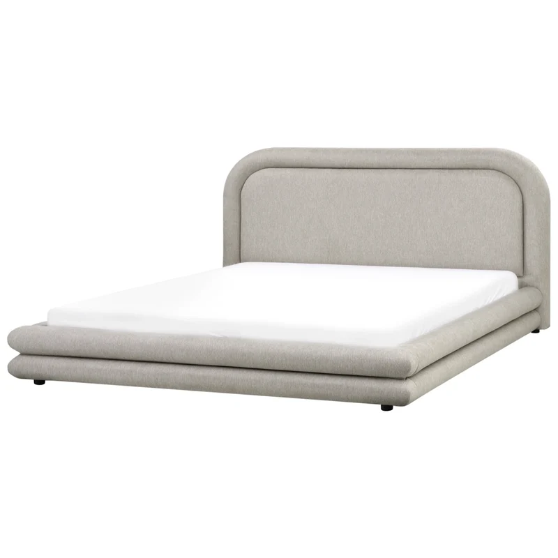 Letto imbottito in tessuto tortora con testiera e giroletto 180 x 200 cm camera da letto elegante