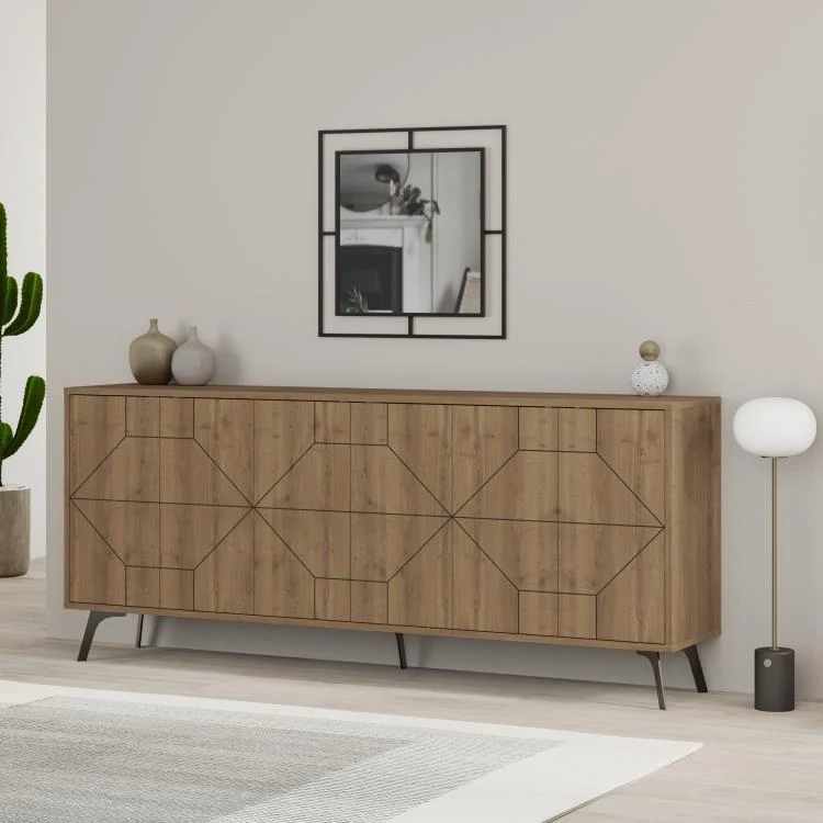 Madia con 6 Ante Credenza 184x35x77,4 cm Design Geometrico Moderno in Legno Rovere