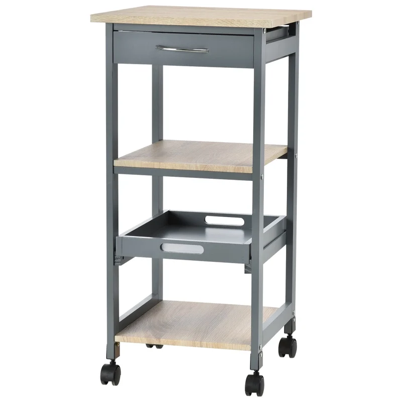 Carrello da Cucina Portavivande 37x37x76 cm in Legno di Pino e MDF Grigio