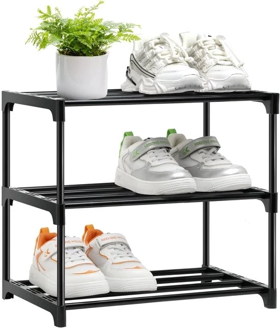 Rack per scarpe - organizzatore per ingresso e camera da letto - nero - 3 livelli
