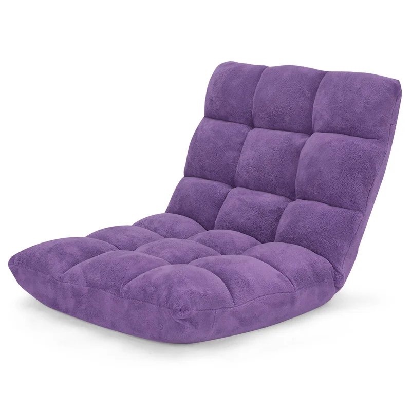 Costway - Sedia Imbottita da Pavimento, Poltrona da Terra regolabile, Sedia Reclinabile, Sedia da Terra, Poltrona Bassa da Lettura Relax, Viola