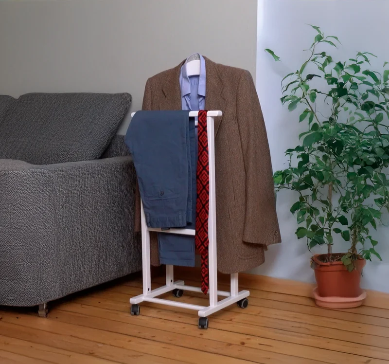ARIT ATRI - Servo Muto, su Ruote, Legno di Faggio, Made in Italy, Servo Muto Moderno, per Uomo e Donna, Colore Bianco