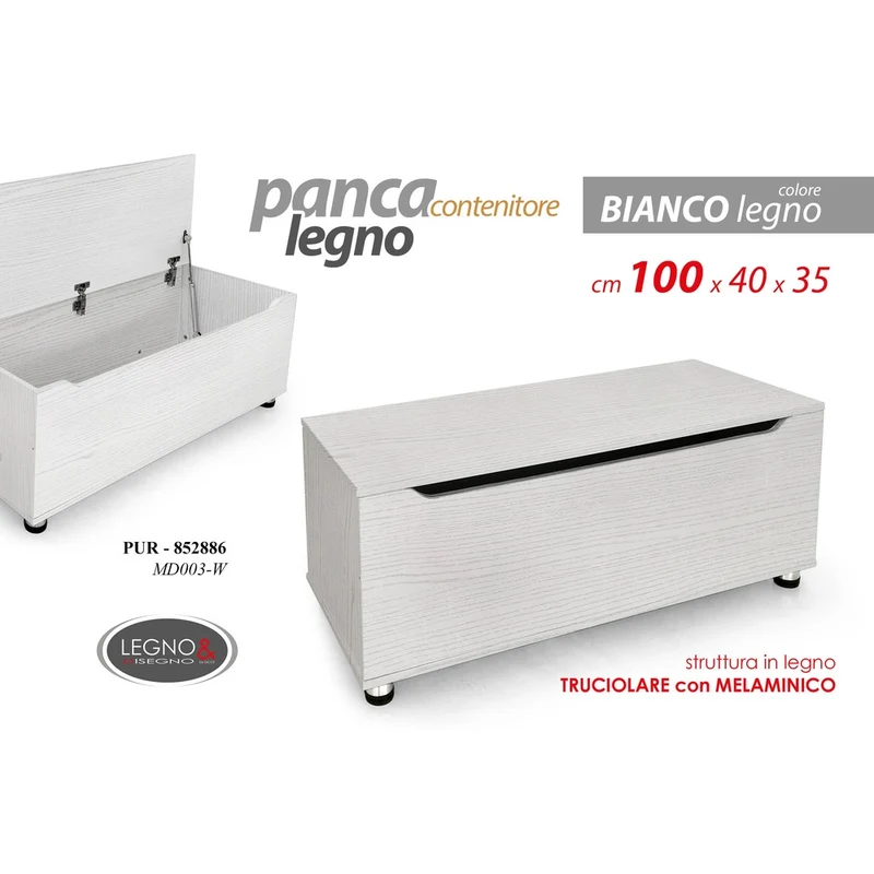 Panca Contenitore In Legno Bianca 100x40x35 Cm