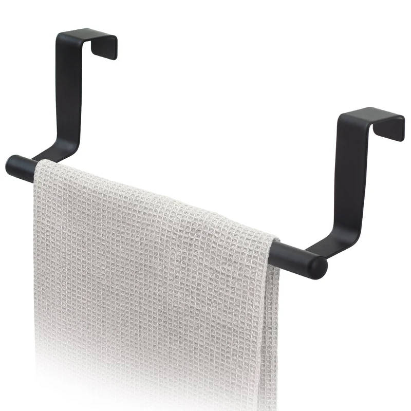 Tatkraft Horizon Black Porta Asciugamani da Appendere, Barra Canovaccio per Porta, Casseto, Armadio, Appendi Strofinacci Senza Forare