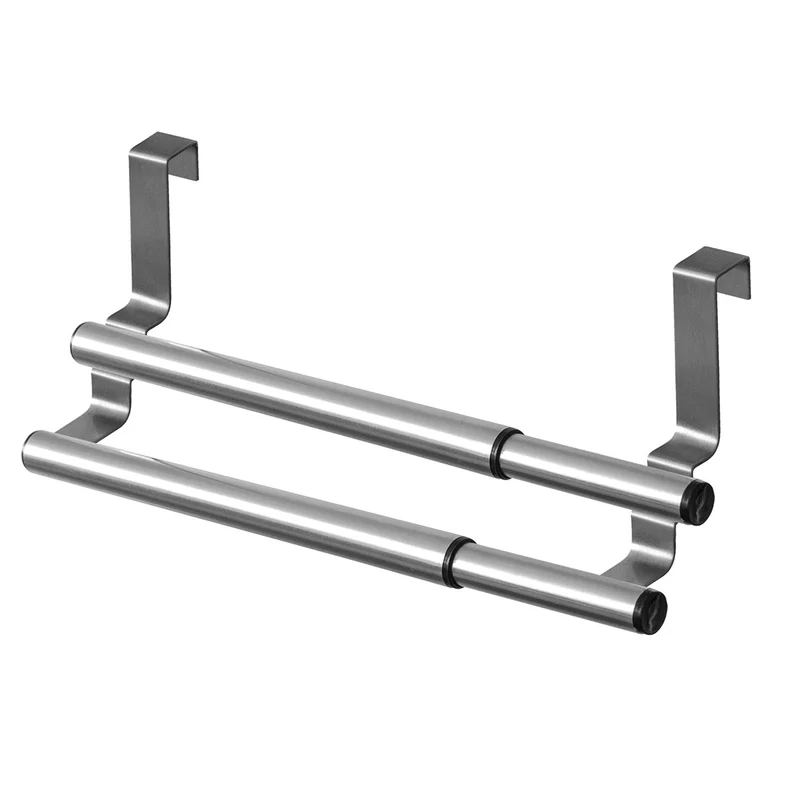 Tatkraft Double Portasciugamani estensibile da appendere sopra la porta, Realizzato in acciaio inox, 25-40 X 14 X 12 cm
