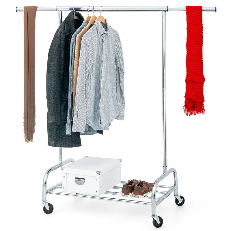 Tatkraft Tiger - Appendiabiti con ruote, Portata 100 kg, Stender Appendiabiti, Regolabile 92-160x50x147 cm, Appendiabiti da terra, Acciaio cromato