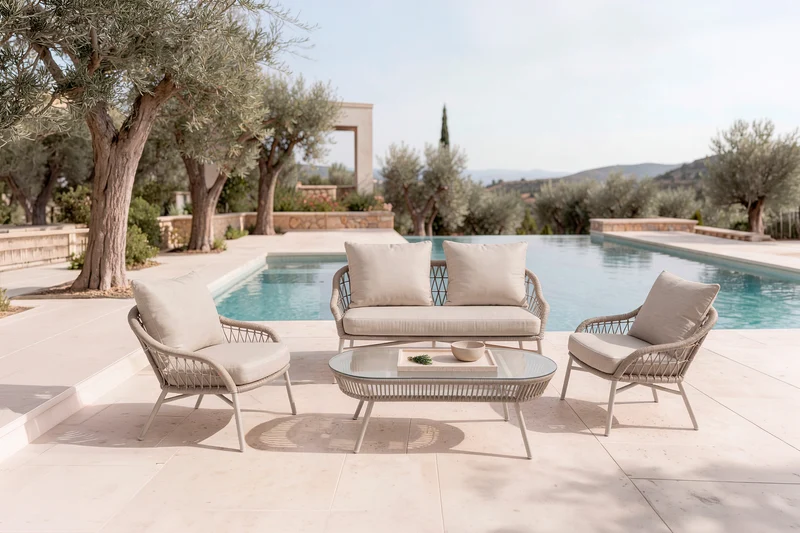 Set da giardino SALONICA – divano, 2 poltrone e tavolino