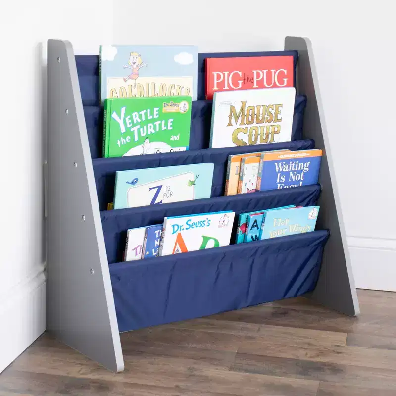 Libreria a 4 ripiani per bambini blu navy/grigio - Organizzatore di libri per camerette