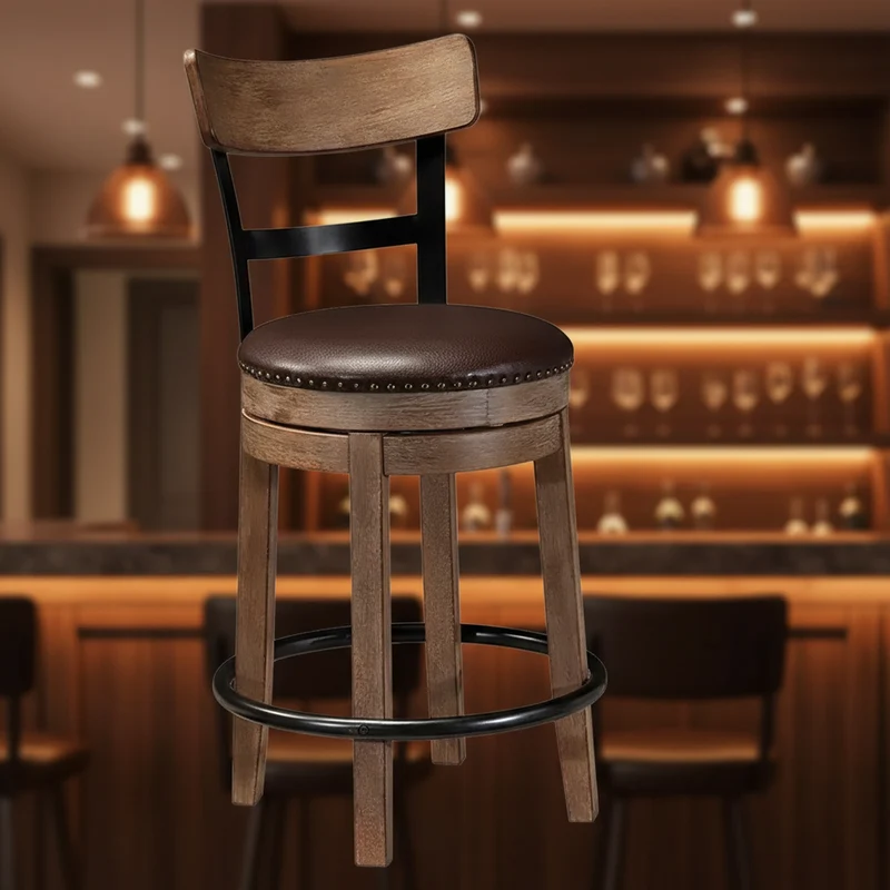 Sgabelli da bar girevoli altezza bancone marrone chiaro - similpelle, borchie decorative