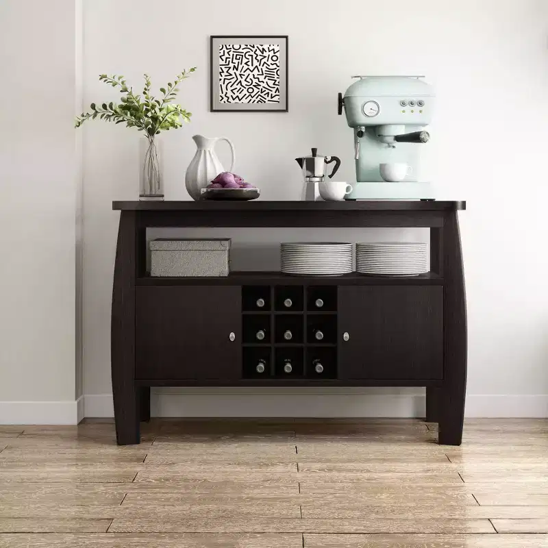 Credenza Curva Moderna Audace in Espresso - Elegante Soluzione di Archiviazione per Sale da Pranzo