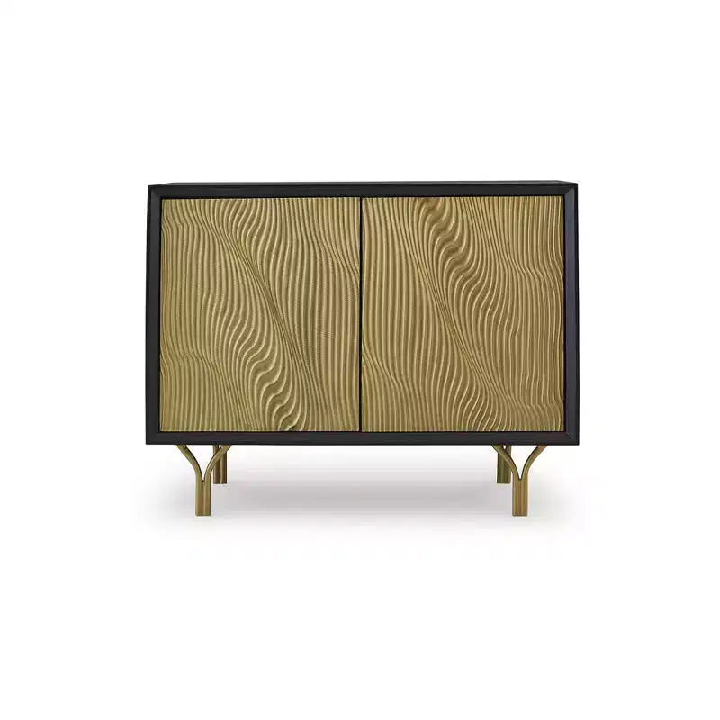 Mobiletto contenitore d'accento con ante con finitura dorata e struttura nera - Stile Glam