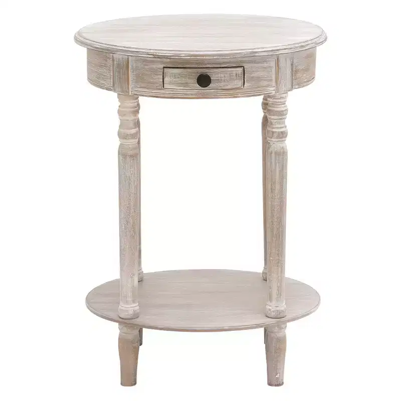 Tavolino Ovale in Legno Taupe - Stile Rustico, Cassetto Singolo, Ripiano Inferiore