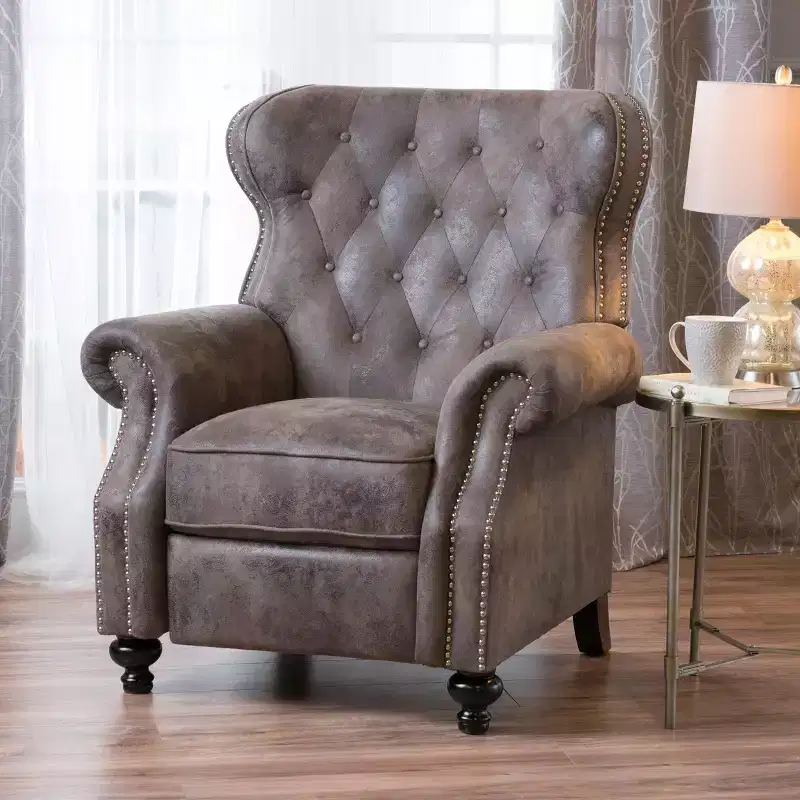 Poltrona reclinabile Walder Tufted - Design classico a spinta, rivestimento in microfibra, supporto lombare