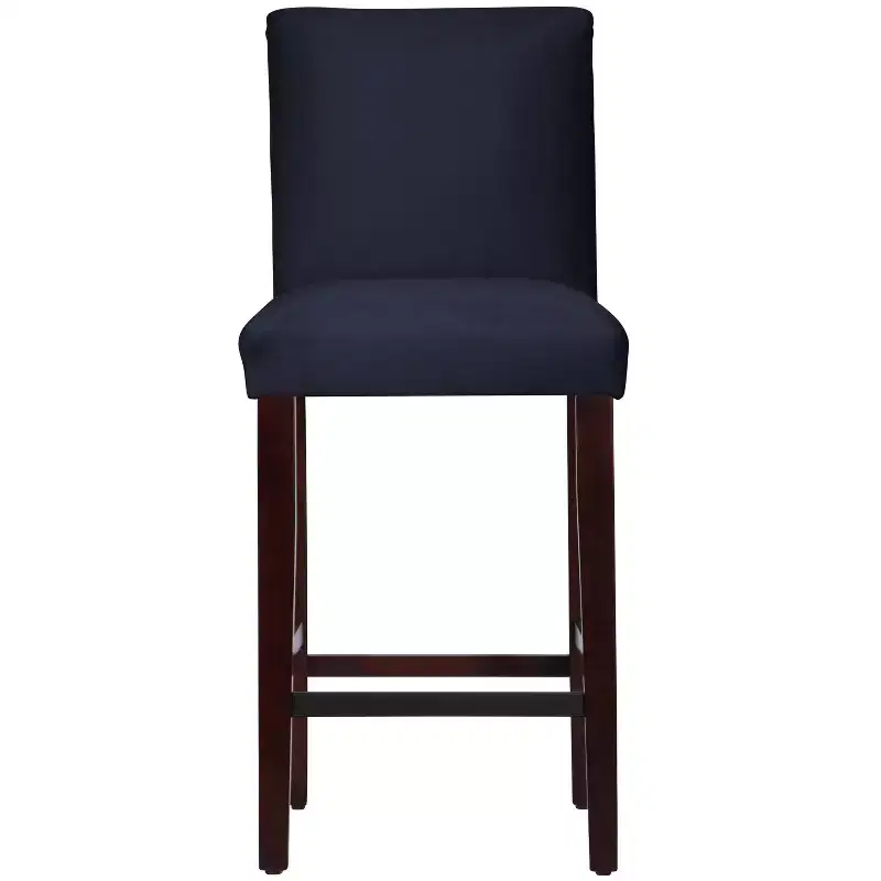 Sgabello da bar Hendrix in velluto blu navy - Rivestito in tessuto, gambe affusolate, altezza seduta 78,7 cm, fatto a mano