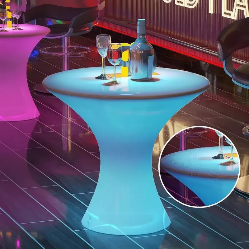 Tavolo da bar rotondo illuminato a LED da 23" per cocktail bar/pub - Ricaricabile, 16 colori RGB, impermeabile IP65