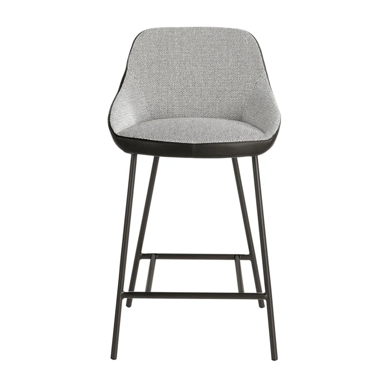Sgabello in tessuto grigio ed ecopelle nera
