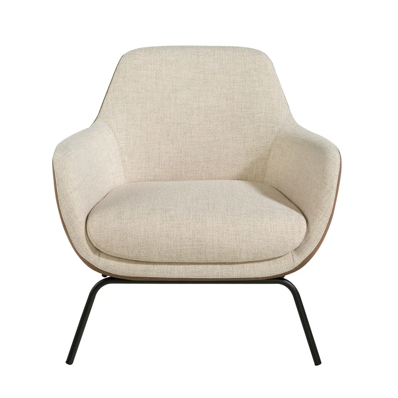 Poltrona in tessuto crema ed ecopelle marrone