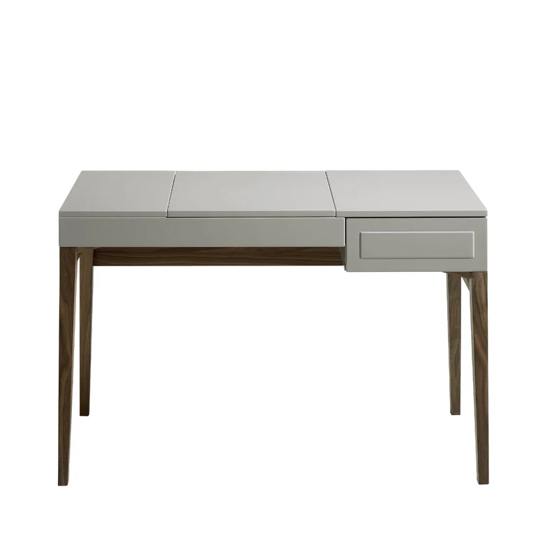 Comodino in legno grigio e noce con specchio