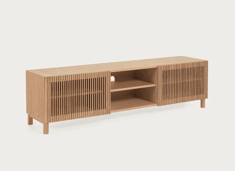 Mobile TV Bella 2 ante in legno massello e impiallacciato rovere 180x49,5 cm FSC 100%