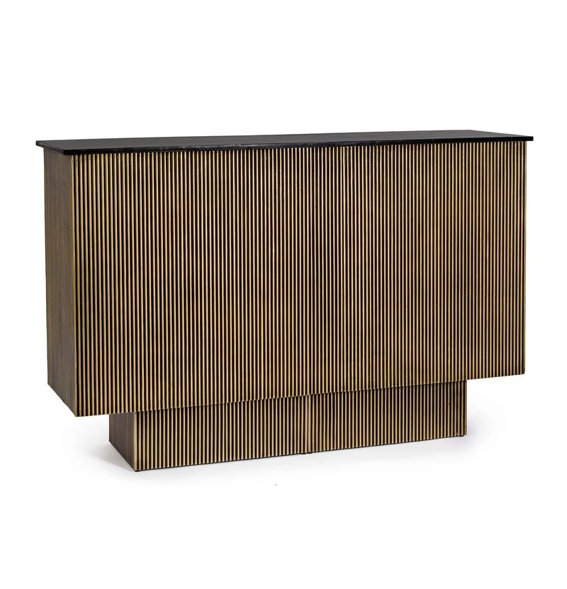 Mobile Bar Cannettato Ottone e legno di mango tinto nero 0746964