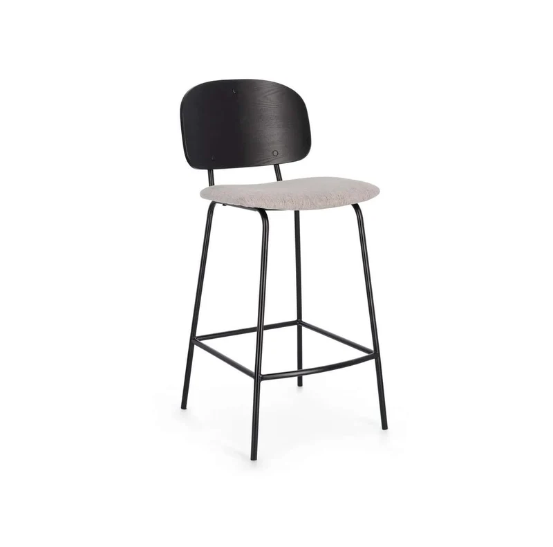 Set 2 Sgabello Tamigi in legno nero e tessuto natural h65cm