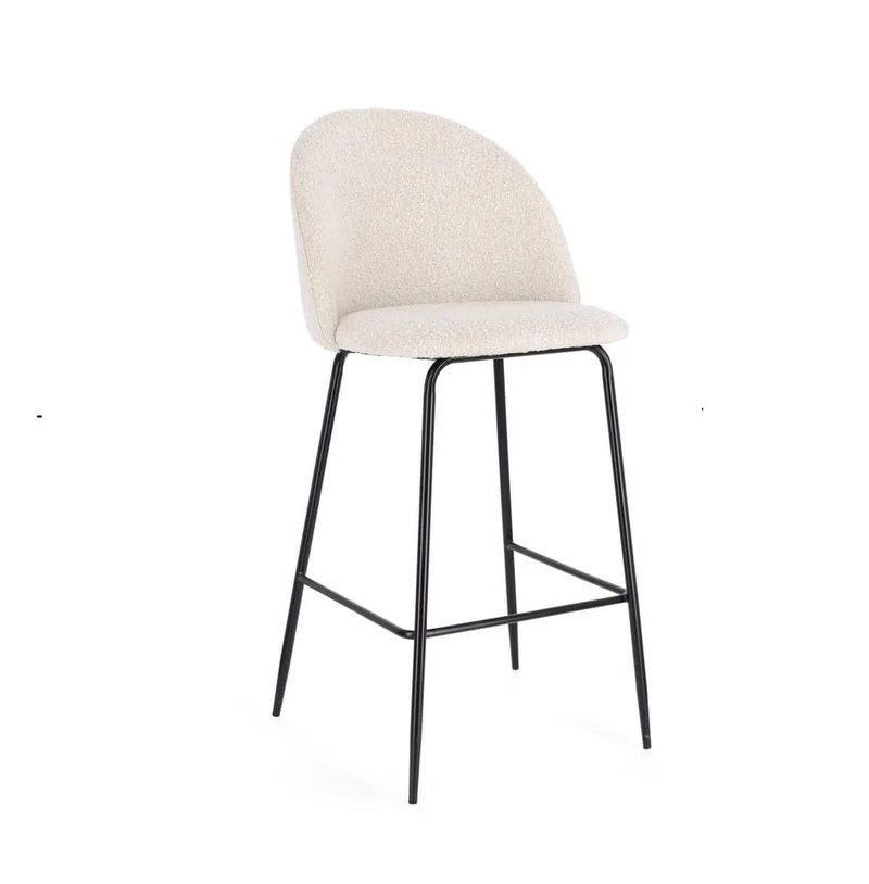 Set 2 Sgabello bar Minnie nero e bouclè avorio h75cm