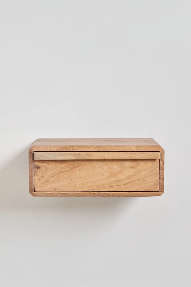 Nordilan - Comodino sospeso rettangolare 40x30 cm in legno di acacia