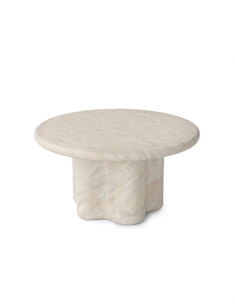 Tavolino da salotto LUIS Ø 80 cm in microcemento effetto travertino