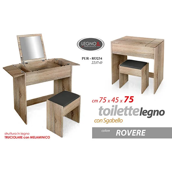 Toilette Con Specchio E Sgabello Rovere 75x45x75cm
