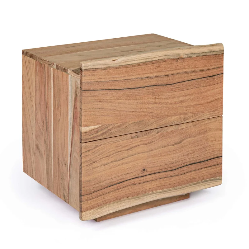 Comodino 2 cassetti ARON in legno di acacia