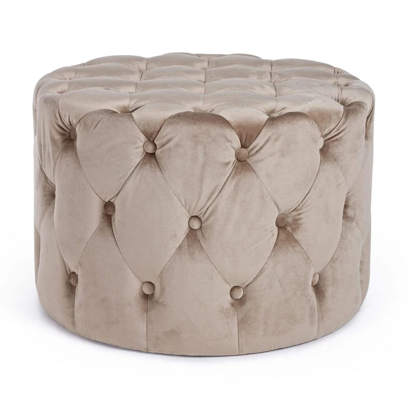 Pouf LORELLA tortora struttura in legno di pino Ø60