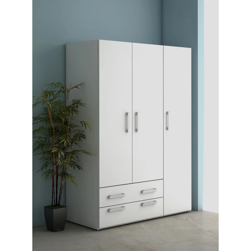Armadio Trevi 3ante 2 Cassetti Bianco 120x52x170cm