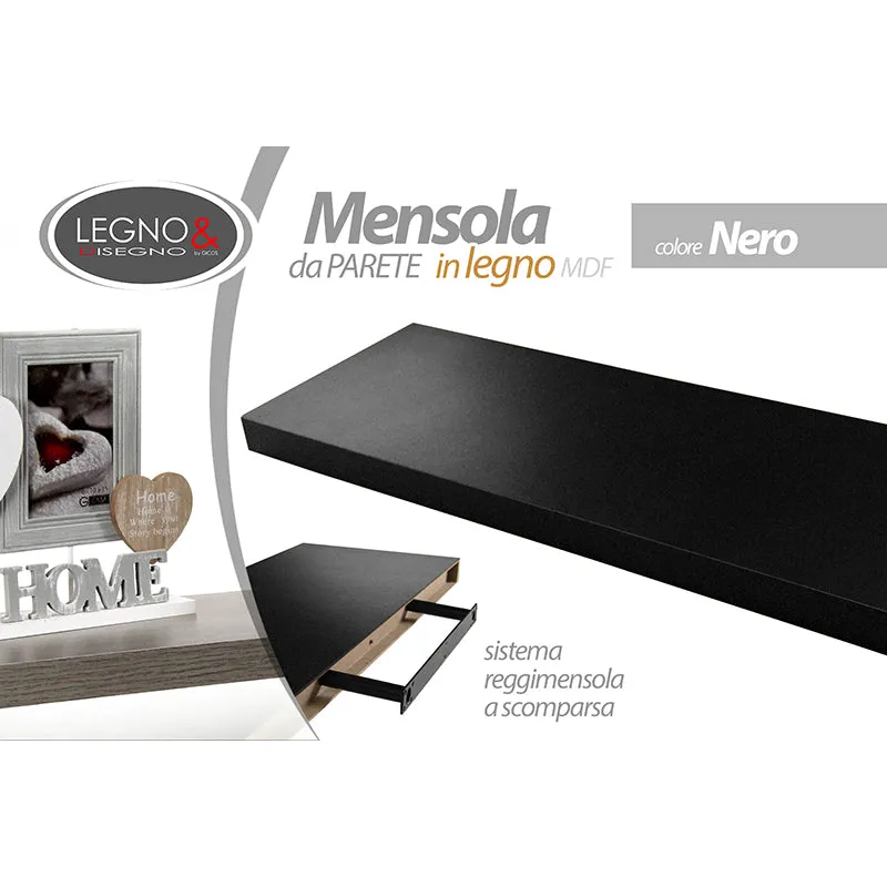 Mensola Da Parete In Legno Nero 60x25x3,8 Cm