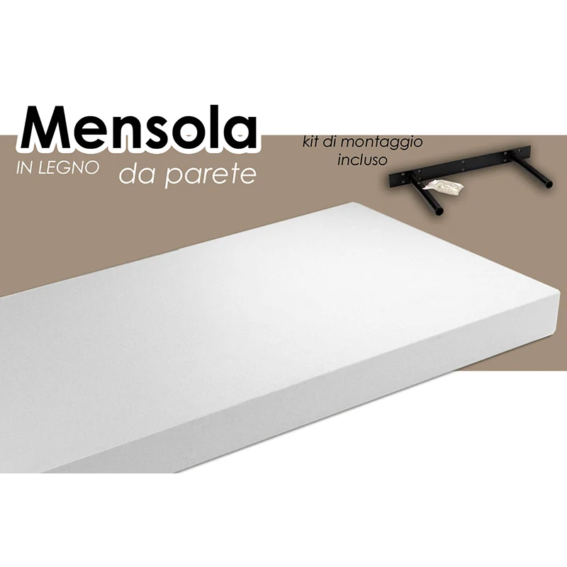 Mensola Da Parete In Legno Bianco 60x25x3,8 Cm
