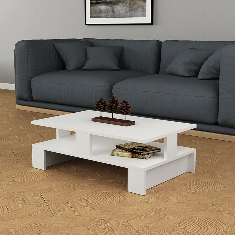 Tavolino Mansu 2 Ripiani Bianco 80x50x27,5 Cm