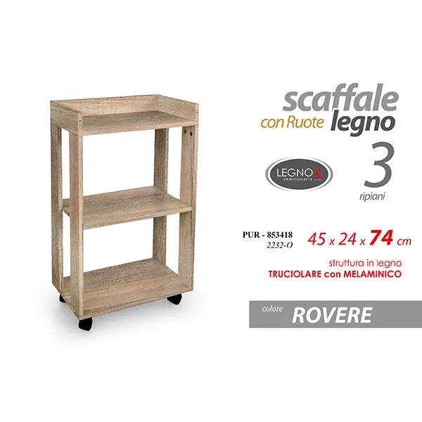 Mobiletto Belon Con Ruote In Legno Rovere 45x24x74