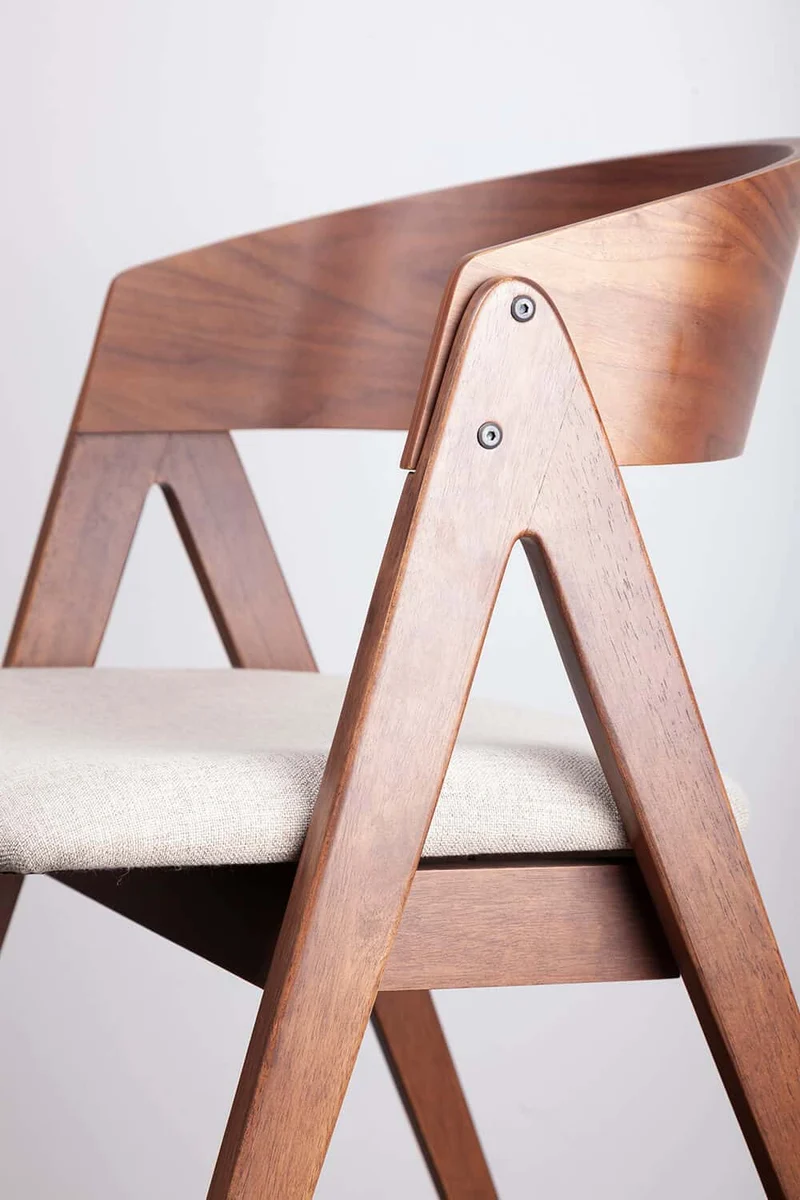 Sedia INA NOGAL in legno noce e tessuto | beige | grigio chiaro