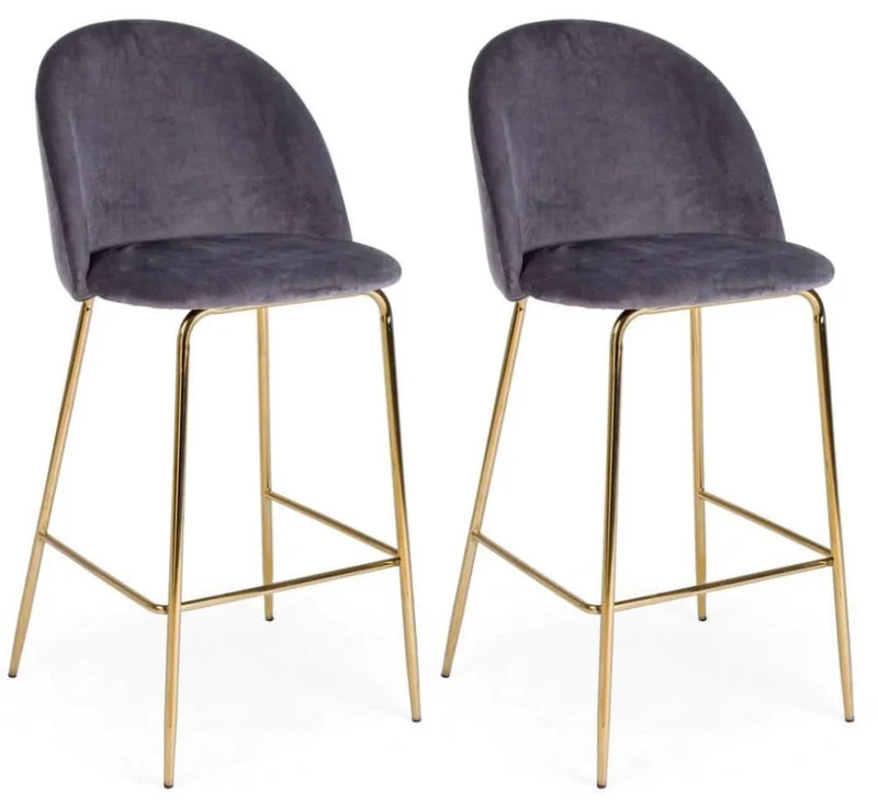 Set 2 sgabelli bar CARRY Velluto grigio