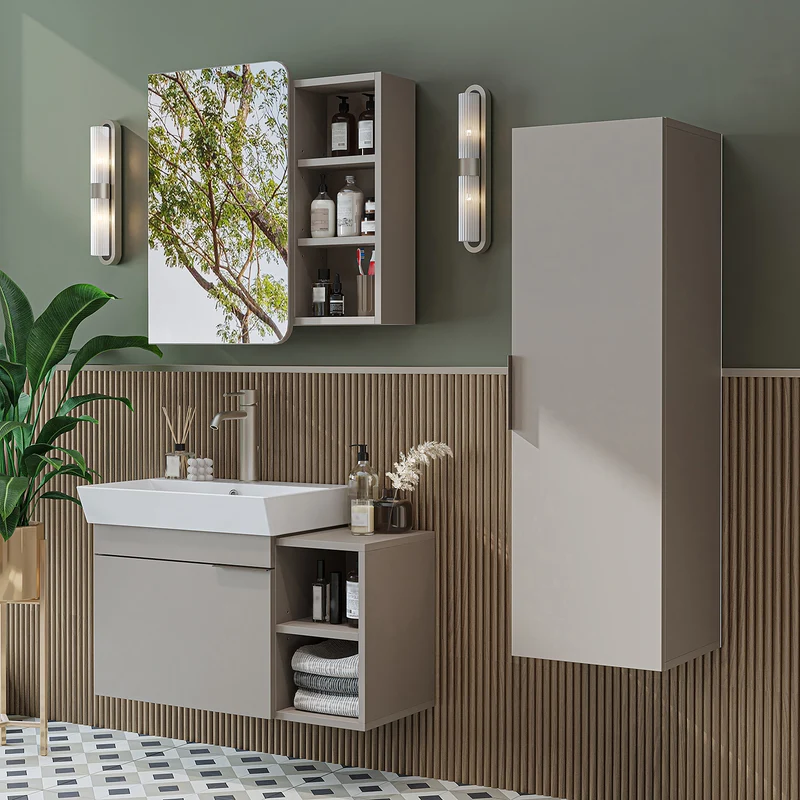 Roomart Badmöbel-Set LYCIA 82 cm, 4-teilig mit Spiegelschrank und Hochschrank, in 4 Farben