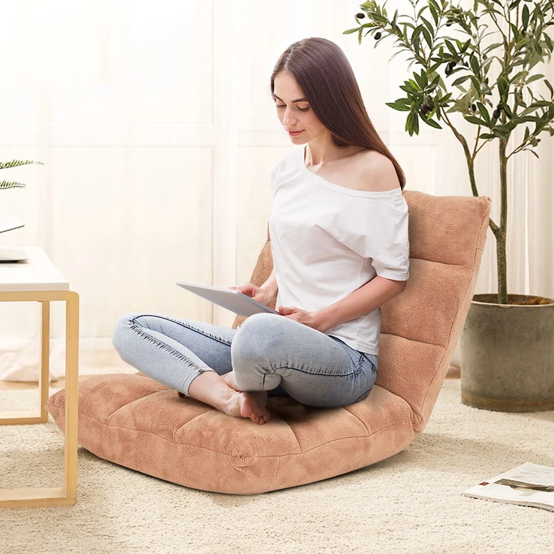 Costway - Sedia Imbottita da Pavimento, Poltrona da Terra regolabile, Sedia Reclinabile, Sedia da Terra, Poltrona Bassa da Lettura Relax, Beige