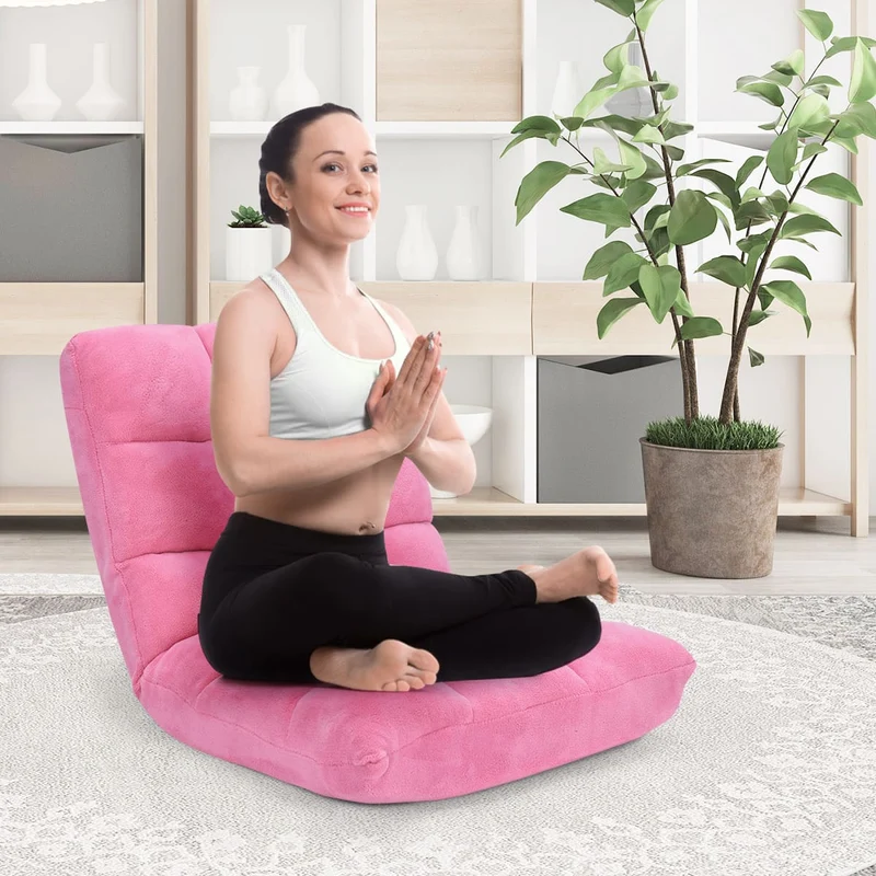 Costway - Sedia Imbottita da Pavimento, Poltrona da Terra regolabile, Sedia Reclinabile, Sedia da Terra, Poltrona Bassa da Lettura Relax, Rosa