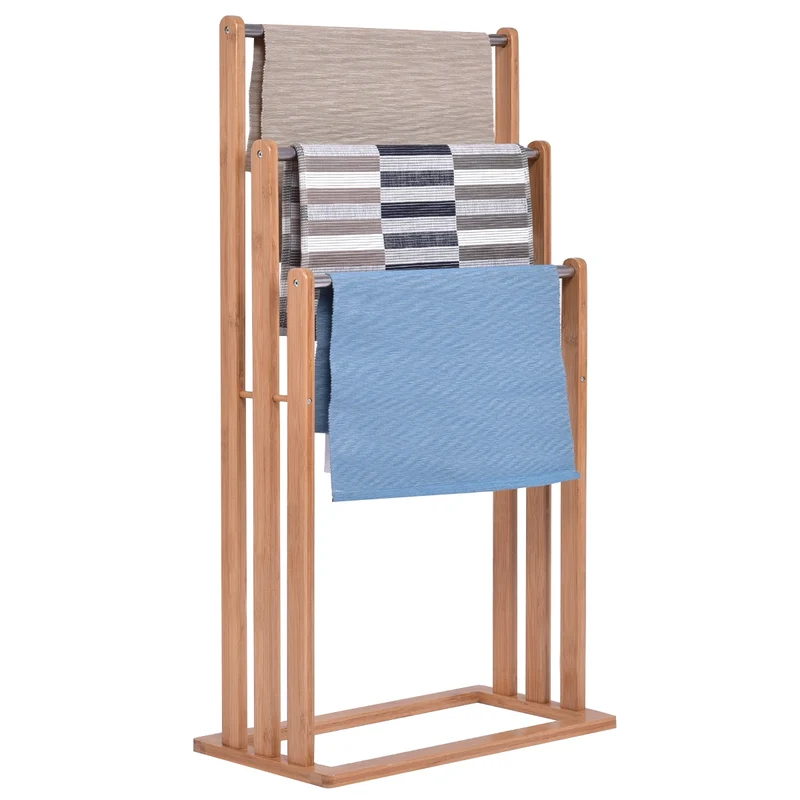 Costway - Porta asciugamani bagno, Porta asciugamani, Appendi asciugamani bagno, in legno di bambu con 3 barre in acciaio inox da terra