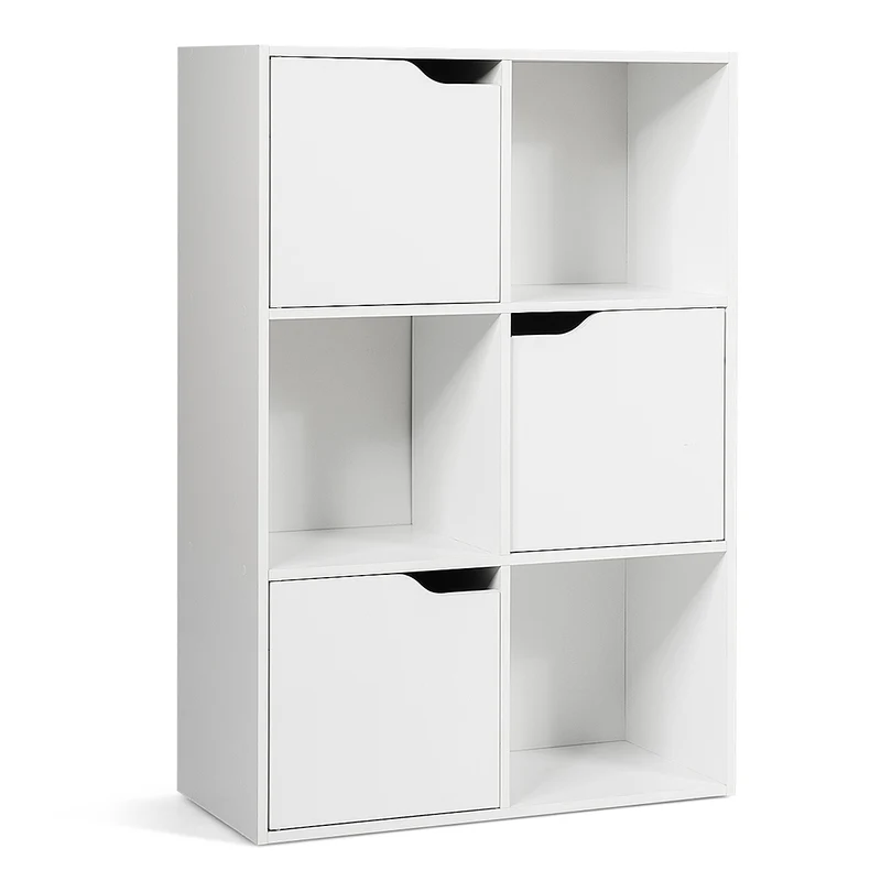 Costway - Armadietto, Scaffale, Libreria con ante, con 6 cubi e ante di legno, Libreria moderna, per casa ufficio libri giocattoli e decorazioni