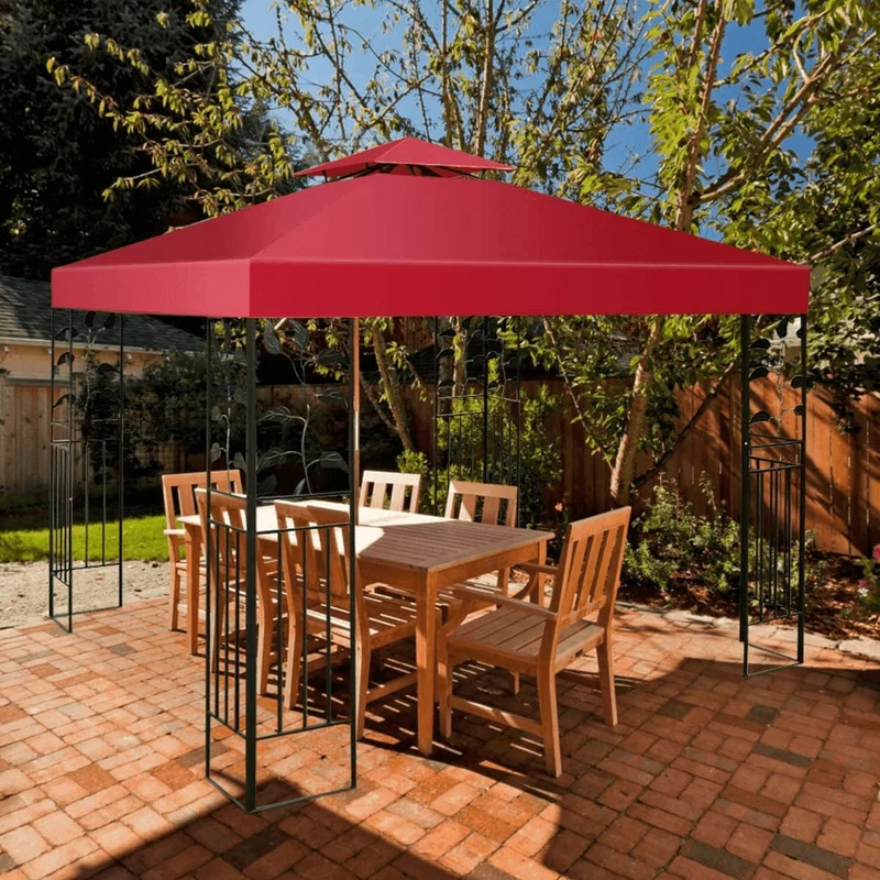 Costway - Copertura di ricambio per gazebo a 2 livelli da 300x300cm, Tettoia con fibbie in alluminio e chiusure a strappo, Rosso bordeaux