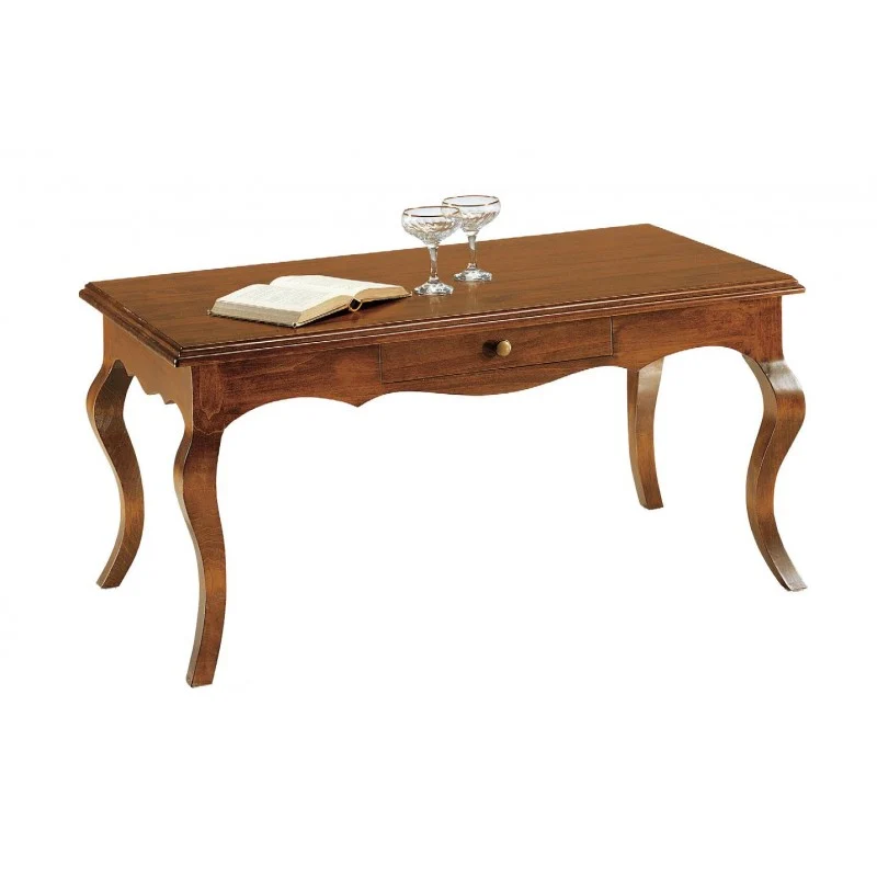 Art. 549 Tavolino Basso con Cassetto in Legno Massello Noce Arte Povera