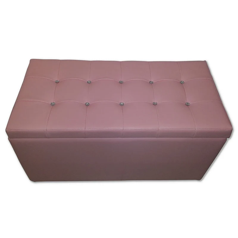 Baule Cassapanca Pouf Contenitore in Similpelle e Cristalli Renier Rosa